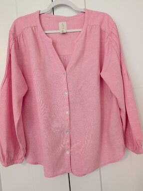 Joie Pink Linen 3/4 Sleeve Top